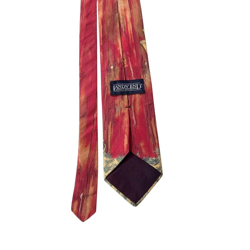 Lands End Mens Vintage Baseball Dugout Graphic Cotton Necktie Red Orange USA